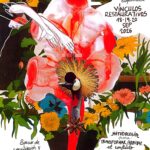 Cartel informativo del encuentro Vinculos Restaurativos con flores superpuestas en forma de corazón, tallos, hojas y ramas, todo ello en tonos rojos, verdes y amarillos principalmente